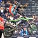 Kyle Hampton, 20, from Prichard, West Virginia throwing up a heel clicker over the finish line in Huntington arena cross finishing in 3rd place with some style! Hampton, whose parents are both deceased says he rides for them each time out...