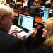 FRANKFORT, Jan. 11-- Rep. Danny Bentley, R-Russell (left), speaks with Rep. Jill York, R-Grayson, on the floor of the House.