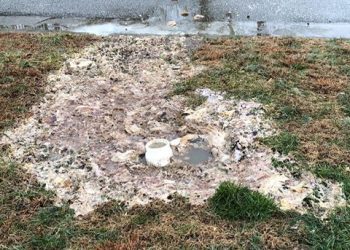 "The week of Christmas the opposite side of the road from our house was leaking sewage and came to our side. We called and the city workers came out and fixed the pump. The next week the pipe in the picture exploded and popped off the cap causing poop to go flying everywhere," Mrs. Wells said.