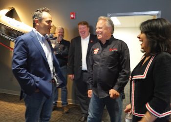 From left to right: Gov. Bevin, Gene Haas: Founder of Stewart-Haas racing and Haas Automation Kathy Walker: eKAMI Director.