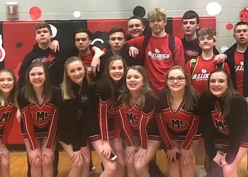 LMS - L to R front row: Cheerleaders, Cecily Napier, Marie Sipple, Abby Preece, Kaitlynn Ball, Rikki Stanifard, Camron Diamond, Sam Marcum L to R Basketball Tyler Bowen, Mason Preston, Mo Chicko, Parker Preece, Brody Diamond, Joey Moore, Will Dillow, Bryce Blevins.
