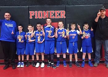 Tolsia Under 10 all stars -- L to R Coach Sean Meddings, Peyton Marcum, Evan Ball, Issac Meddings, Makayla Stacy, Dillon Stroud, Luke Fetherolf, Dakota Blackburn and Coach Steve Stroud