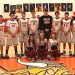 Viking 8th Grade Basketball players and Cheerleaders: L to R Standing Boys assistant Harvey Dale Marcum, Cheer assistant Lakyn Dearnell, Dylan Dawson, Jo Jo Vanhoose, Will Clayton, Elijah Fox, Big B, Dylan Vanhoose, Carson Campbell, Eli Blackburn, Cheer Coach Savannah Fox, Boys Coach Jennings Holland L to R Sitting Mika McCormick, Kenna Salmons, Hallie Fox