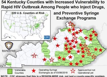 In 2016 the federal Centers for Disease Control and Prevention listed 220 U.S. counties most at risk to outbreaks of HIV or hepatitis C as a result of intravenous drug use.