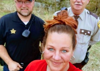 That's me, Tane' Woods Mosley in front at the start of our search for a needle dump in Blaine with Constables Daniel Castle and Paul Wells.