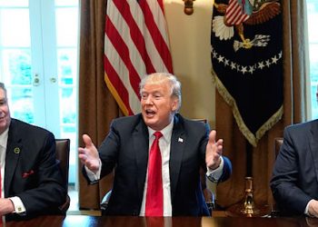 Trump with steel company CEOs. (Reuters/Kevin Lamarque)