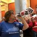 Retired teacher Lydia Coffey chants "Vote them out" as lawmakers in Kentucky debate a bill to make changes to the state's pension system. (CNN)