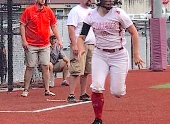 #9 Amber Triplett scampers home from third base against Pike Co. Central.