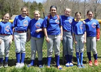 Cal Ripken Opening Day 2018 -- L to R Molly McClanahan, Kailey Prince, Jenna Sammons, Shelby Blevins, Riley McClanahan, Laynie York and Grace Blevins.