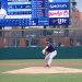 Chandler Shepherd fires a 93 MPH fastball to Nellie Rodriguez in the game Tuesday night in chilly weather..