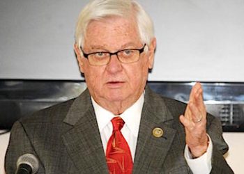 US Congressman Harold ‘Hal’ Rogers speaks to local officials and legislators during a visit to the Big Sandy Area Development District in Prestonsburg on April 30. Photo by Mary Meadows