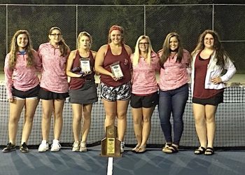LC TENNIS 2018 - L to R Jessalyn Osborn Katelyn Pauley Maci Pollock Eden Webb Sheree Hay Adrain Webb Kendall Sword