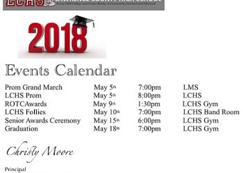 2018 LCHS PROM, HONORS, GRADUATION SEASON CALENDAR