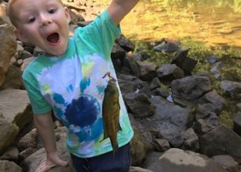 SO MUCH JOY on the face of 4 year-old Reid Bangham with his first fish!