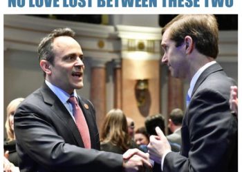 Ky. Governor Matt Bevin, left, and Atty. General Andy Beshear have been involved in several political brawls since they both won office three years ago.