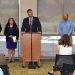 Democratic Rep. Chris Harris, center, addresses the audience at an event he hosted with Rep. Angie Hatton at the Pikeville library Tuesday. The event focused on the estimated 500,000 Kentuckians who were recently cut from their dental and vision benefits. Pictured with Harris, from left to right, are: former State Auditor Adam Edelen, Rep. Hatton and two candidates for the House of Representatives, Ryan Mosley and Craig Lindon. (News-Express photo by Josh Little)