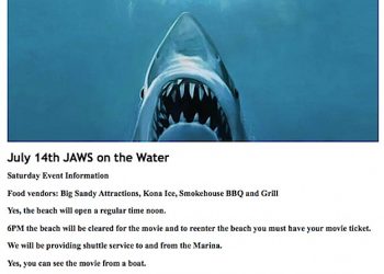 ‘JAWS ON THE WATER’  SATURDAY NIGHT JULY 14 BEGINS SUMMER SERIES FOR LEGEND OUTFITTERS