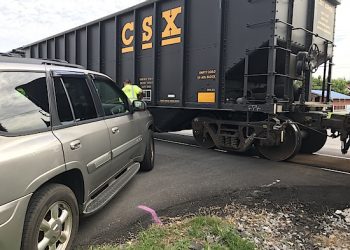 A Louisa man misjudged the crossing and failed to notice an oncoming CSX train heading northbound and clipped the train with the front of his SUV this morning in downtown Louisa