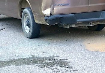 The church van involved in the accident was damaged in the rear end. (PHOTO COURTESY MIKE WOODS LC EMER. MGT.)