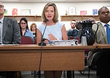 Associate Commissioner David Horseman, Associate Commissioner Amanda Ellis and Interim Commissioner Wayne Lewis address the Kentucky Board of Education during the first reading of the newly proposed high school graduation requirements. (Photo by Bobby Ellis)