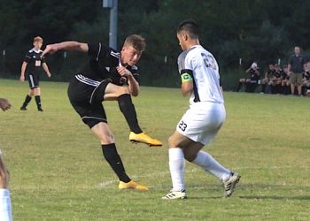 Tyler Maynard booting in the first ever goal for LCHS Boys Soccer.