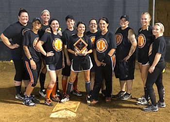 Team Crush, Lower Division Champions: Left to right front row Angela Null, Jessie Wells, Nashala McCoy, Regina Null, Terri Mullins Left to right back row Ronda Stafford, Erica Sammons, Allie Archer, Missy Cook, Lori Potter, Brittney Kitts