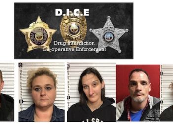DICE MEMBERS ARREST FIVE AT LOUISA MOBILE HOME