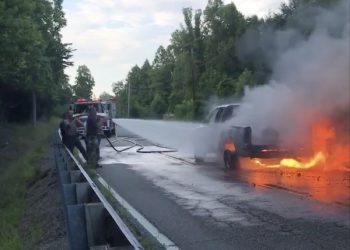 BLAINE FIRE CREW QUICKLY DOUSES BURNING VEHICLE IN ROAD