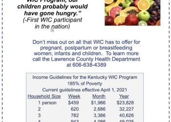 WIC GUIDELINES ANNOUNCED BY LAWRENCE CO. HEALTH DEPT