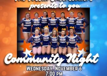 TOLSIA CHEERLEADERS TAKE HOME FIRST PLACE IN A TUNE UP FOR REGIONALS; Community night Wednesday